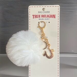 True Religion Gold & White Puff Bag Charm/Keychain